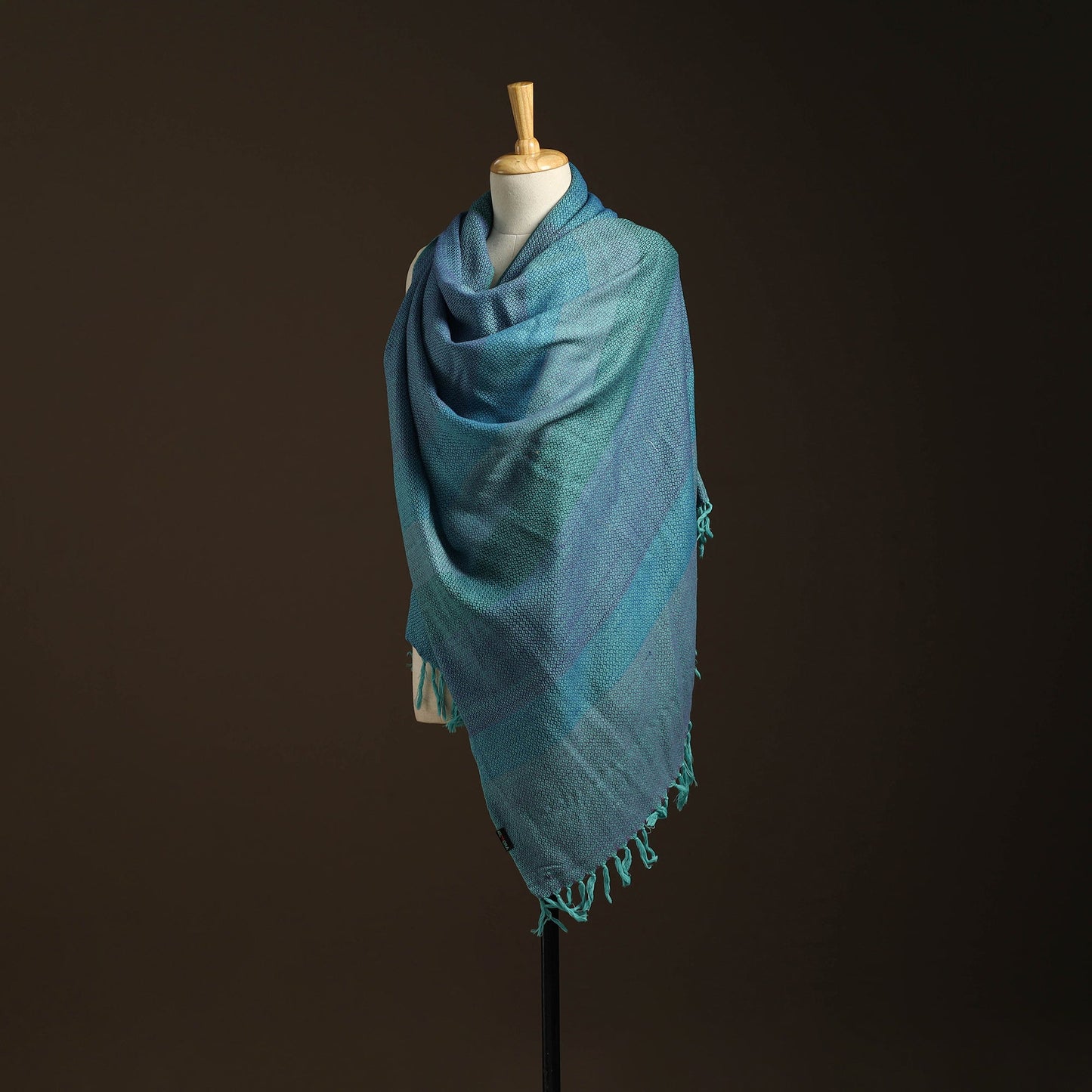 Blue - kumaun handwoven merino wool shawl for women 32