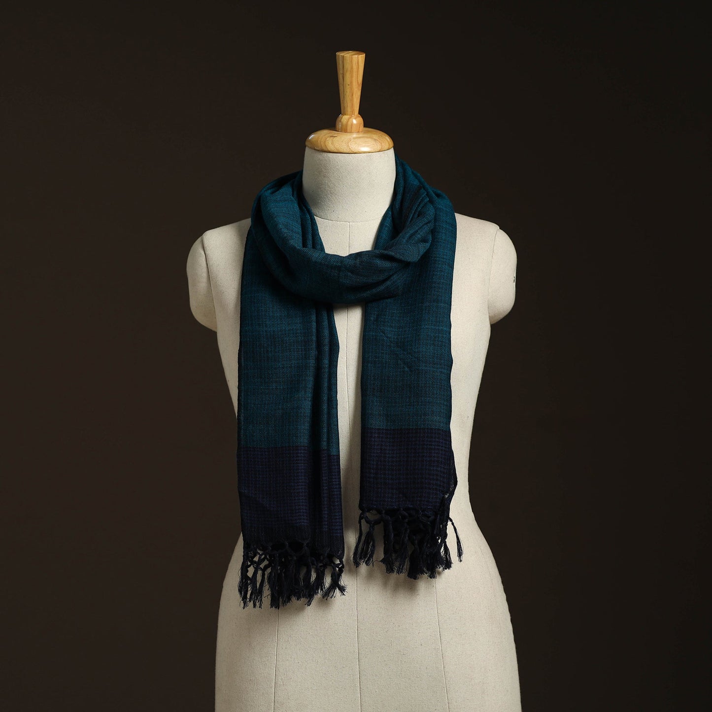 Blue - kumaun handwoven merino wool x cotton stole 96