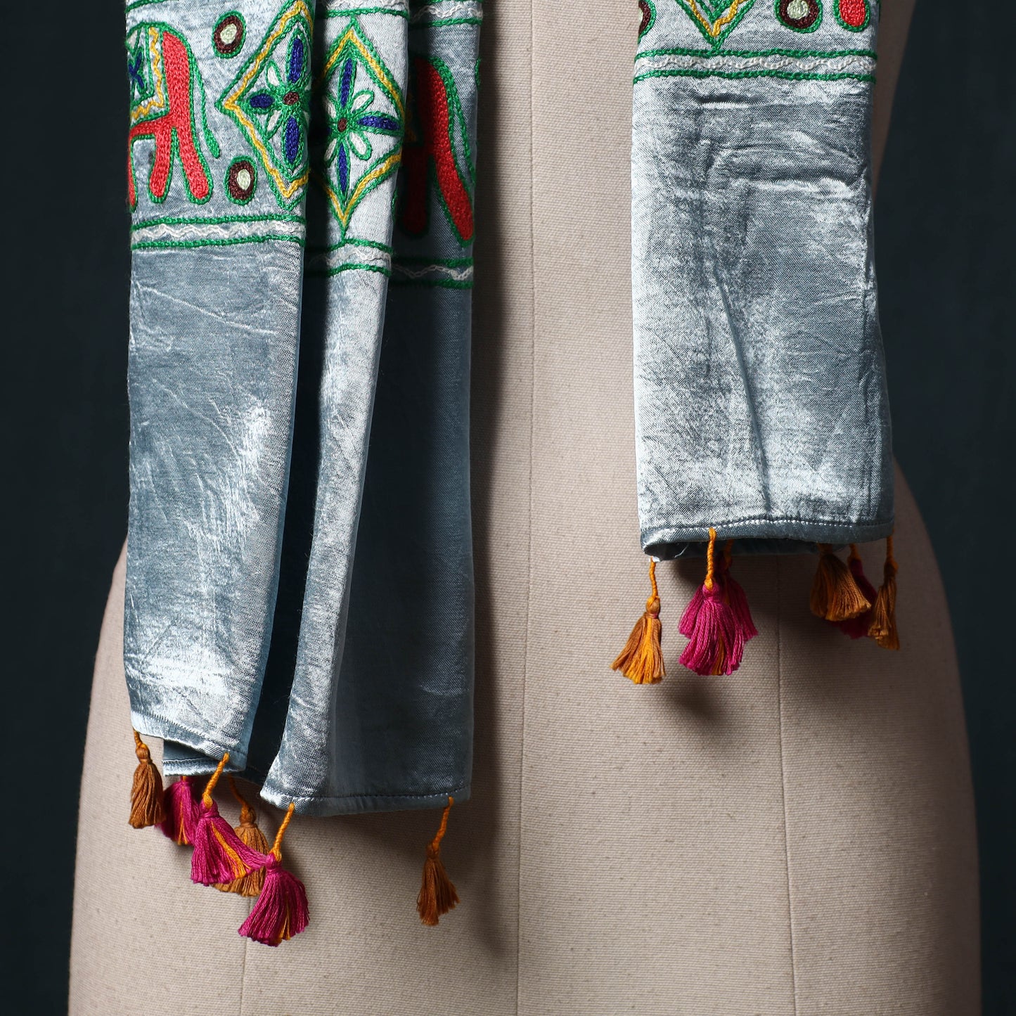 Kutch aari hand embroidery mashru silk stole 60