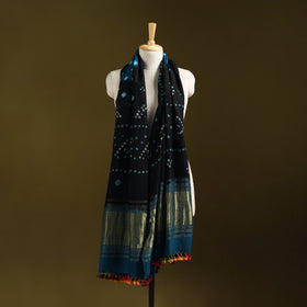 Kutch bandhani handwoven merino wool shawl with zari patta
