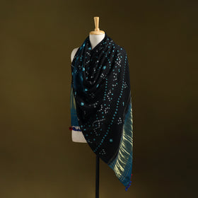 Kutch bandhani handwoven merino wool shawl with zari patta