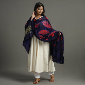 Blue - Kutch Bandhani & Shibori Tie-Dye Modal Silk Dupatta with Zari Border 108