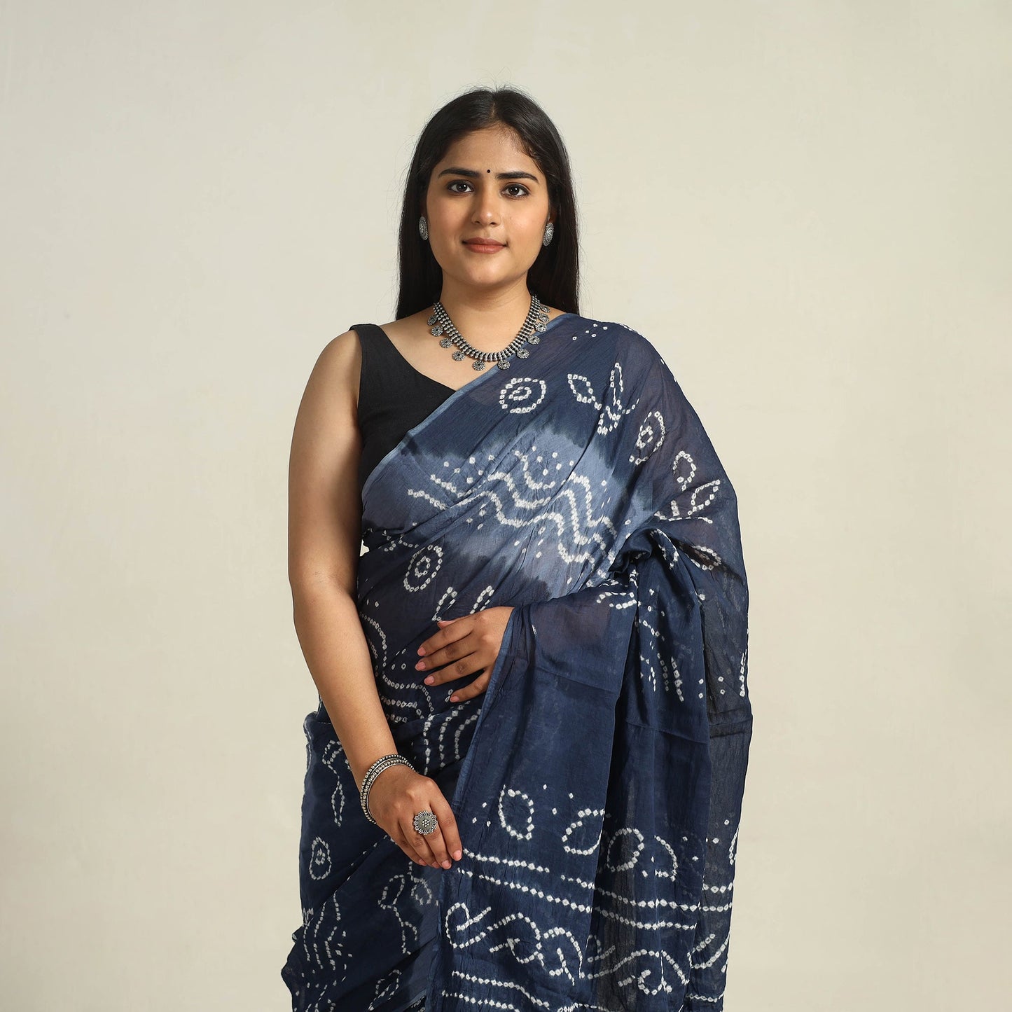 Blue - kutch bandhani tie-dye cotton saree with blouse
