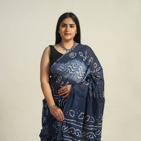 Blue - kutch bandhani tie-dye cotton saree with blouse