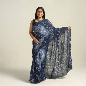 Blue - kutch bandhani tie-dye cotton saree with blouse