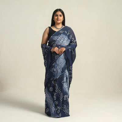 Blue - kutch bandhani tie-dye cotton saree with blouse