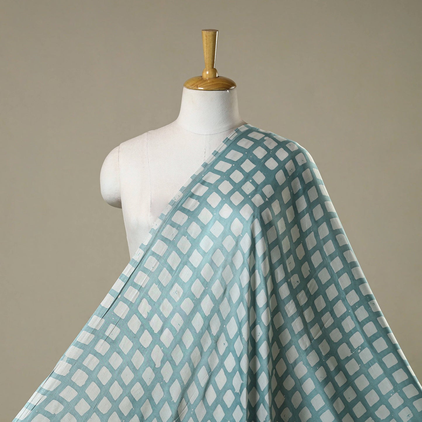 Blue - kutch batik modal silk fabric 28 - handcrafted