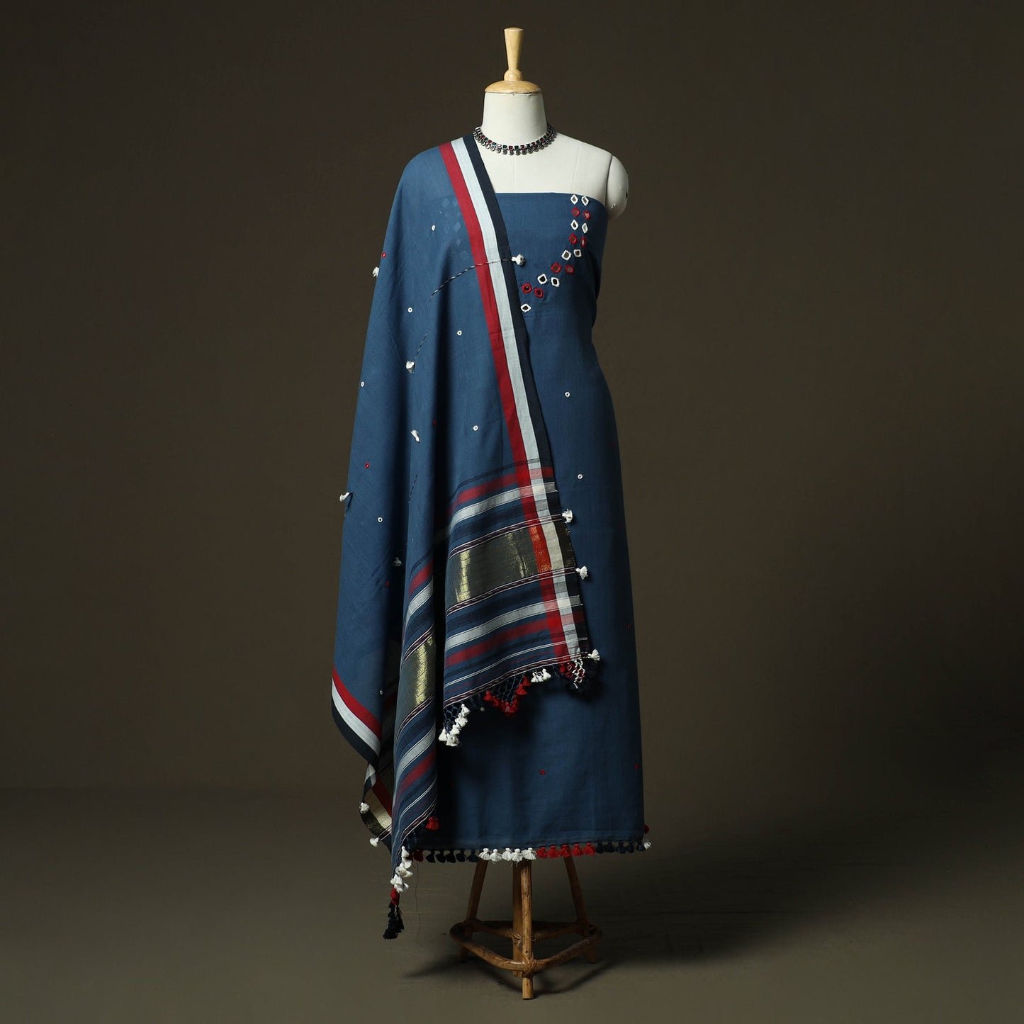 Kutch bhujodi handloom kala cotton 3pc unstitched dress