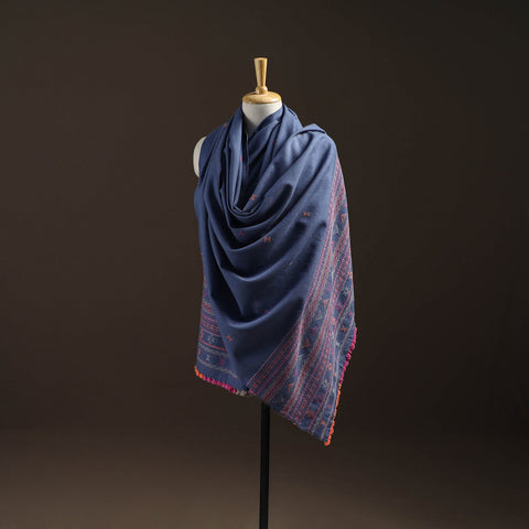 Blue - kutch bhujodi handwoven merino wool dhabla shawl 27