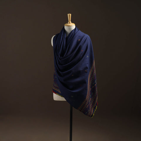 Blue - kutch bhujodi handwoven merino wool dhabla shawl 32