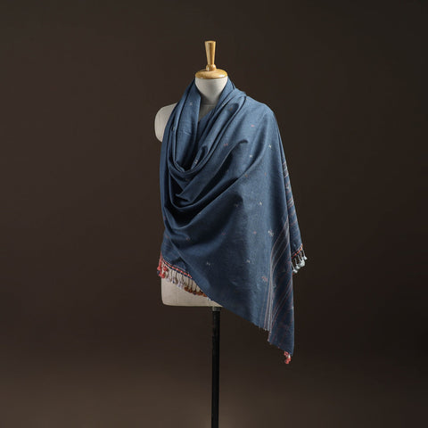 Blue - kutch bhujodi handwoven merino wool shawl 12