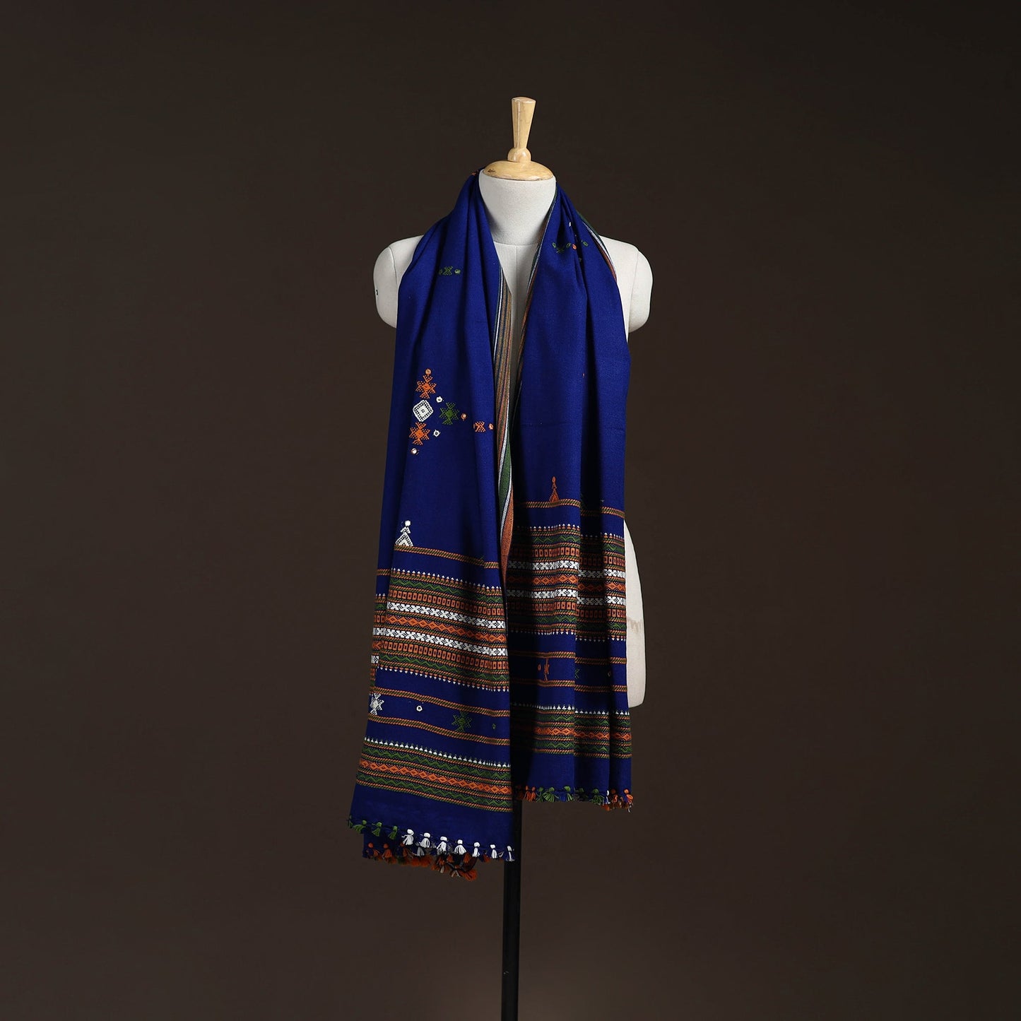 Kutch bhujodi handwoven mirror work acrylic wool shawl 35