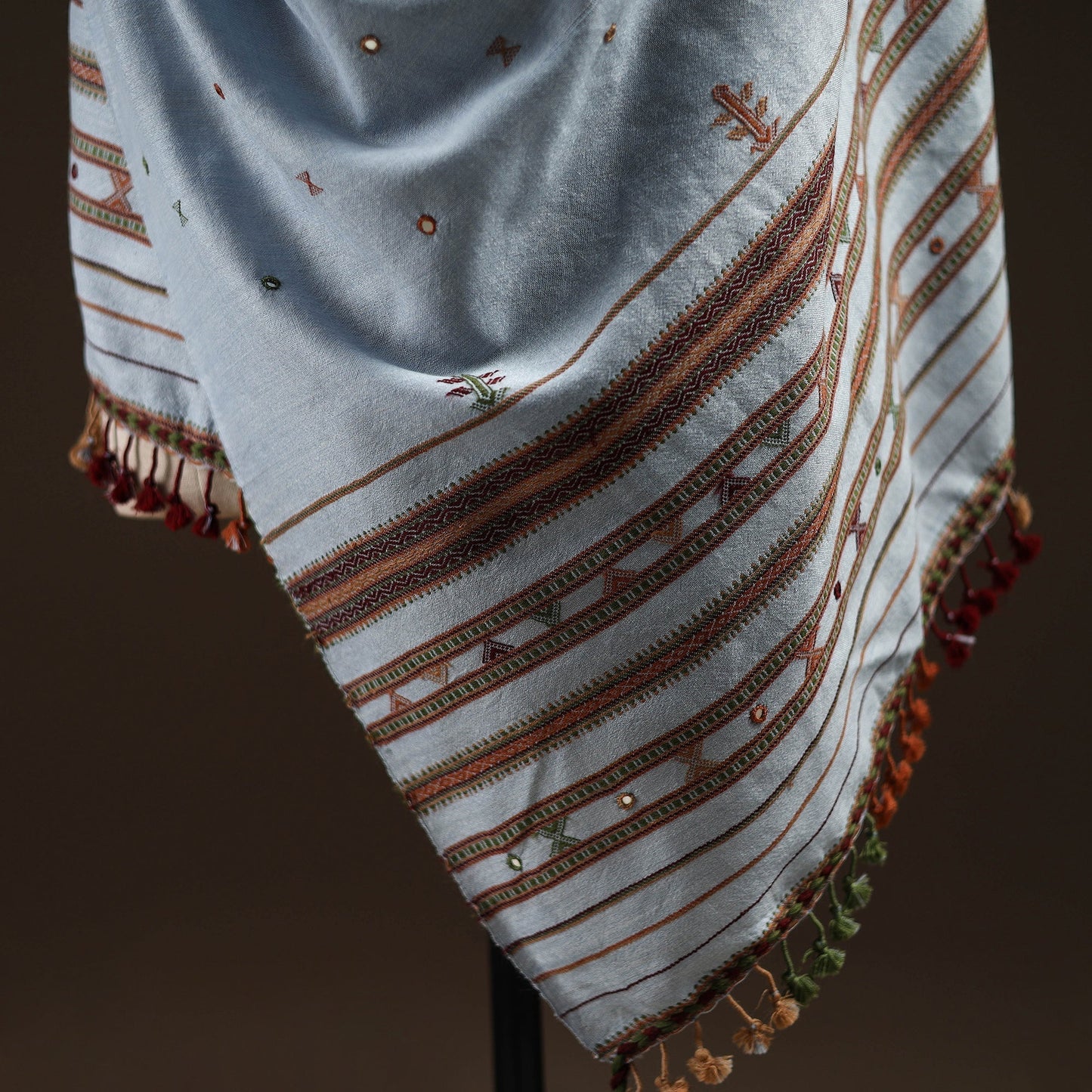 Kutch bhujodi mirror work handwoven merino wool shawl 31