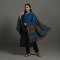 Blue Kutch Bhujodi Weaving Mirror Work Handloom Woolen Shawl