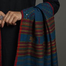 Blue Kutch Bhujodi Weaving Mirror Work Handloom Woolen Shawl