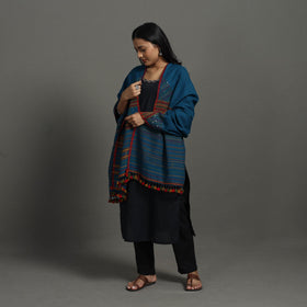 Blue Kutch Bhujodi Weaving Mirror Work Handloom Woolen Shawl