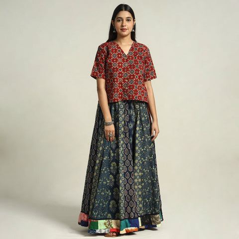 Blue - kutch printed 24 kali cotton long skirt 48