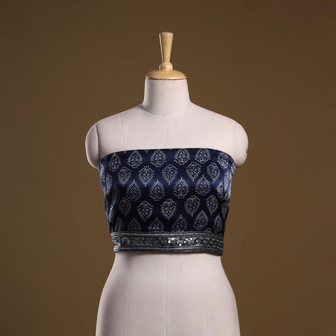 Kutch printed modal silk blouse piece with lace work 01