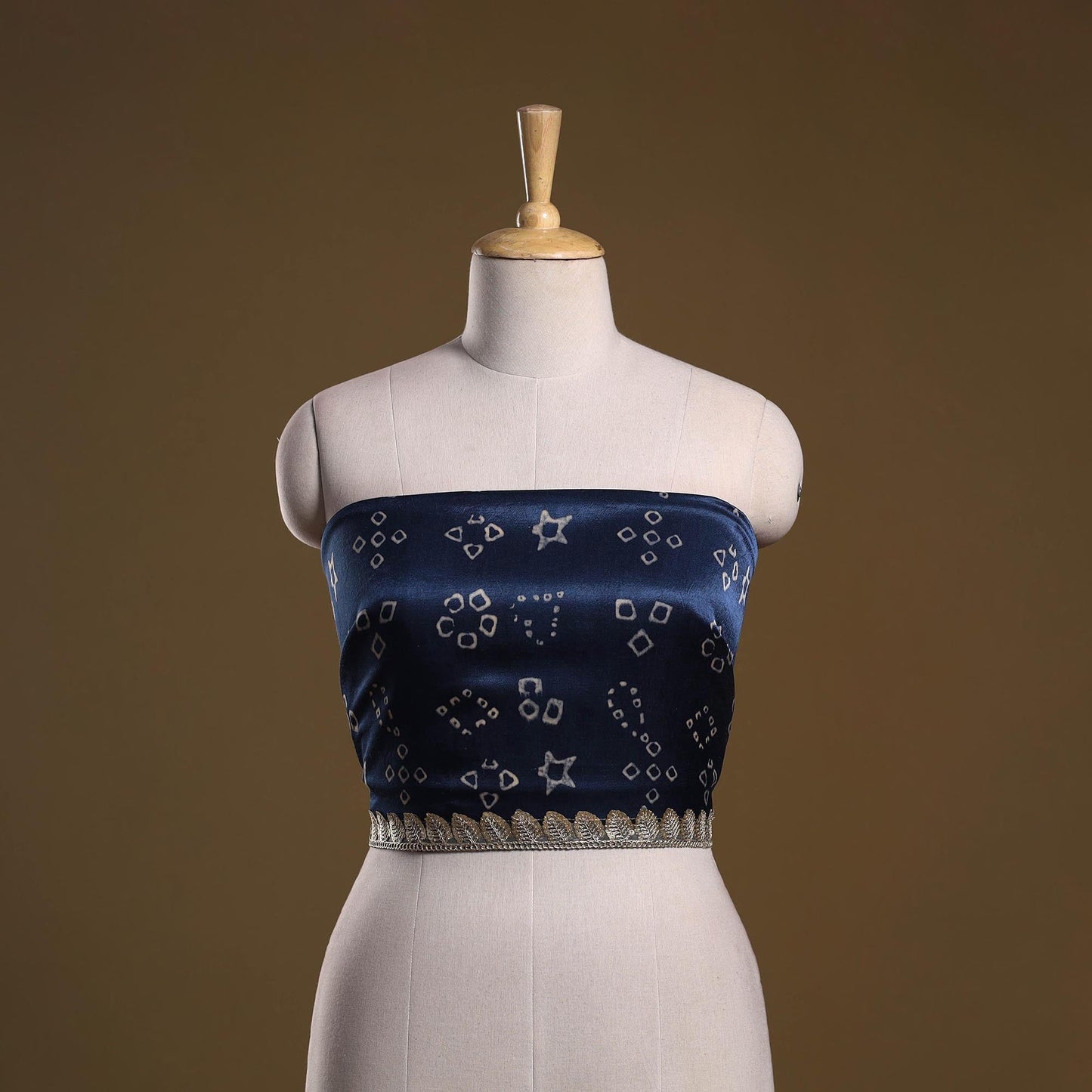 Kutch printed modal silk blouse piece with lace work 07