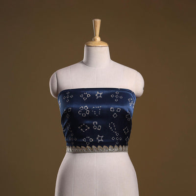 Kutch printed modal silk blouse piece with lace work 07