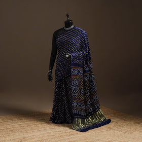 Blue - kutch dani tie-dye gajji silk zari work bandhani