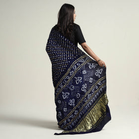 Blue Kutch Dani Bandhani Tie-Dye Gajji Silk Zari Work Saree 
