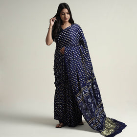 Blue Kutch Dani Bandhani Tie-Dye Gajji Silk Zari Work Saree 