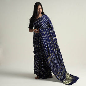 Blue Kutch Dani Bandhani Tie-Dye Gajji Silk Zari Work Saree 