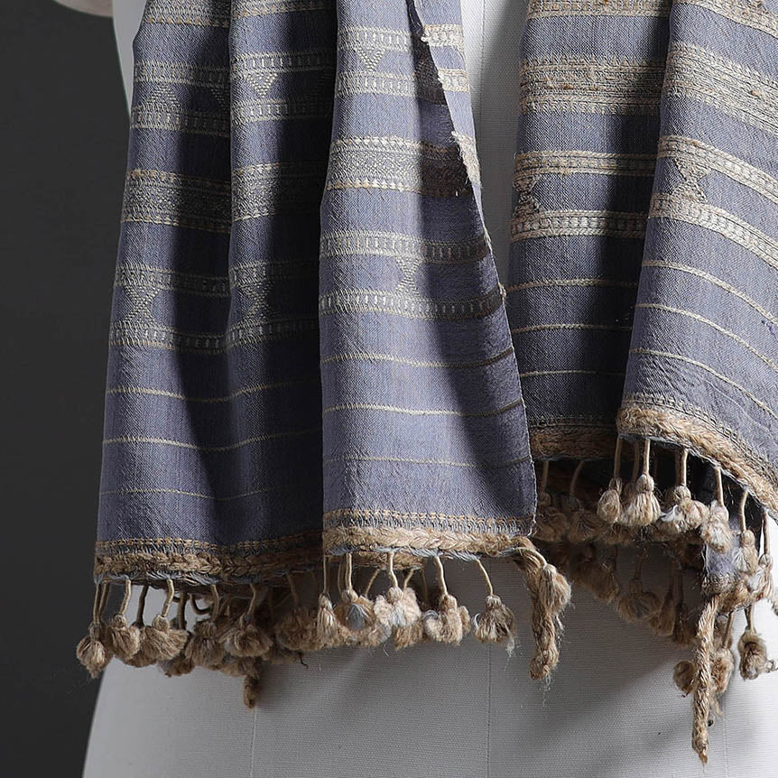 Blue - Kutch Embroidery Handwoven Merino Woolen Stole 42