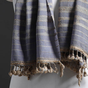 Blue - Kutch Embroidery Handwoven Merino Woolen Stole 42