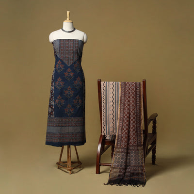 Kutch hand natural dyed 3pc unstitched dress material 04