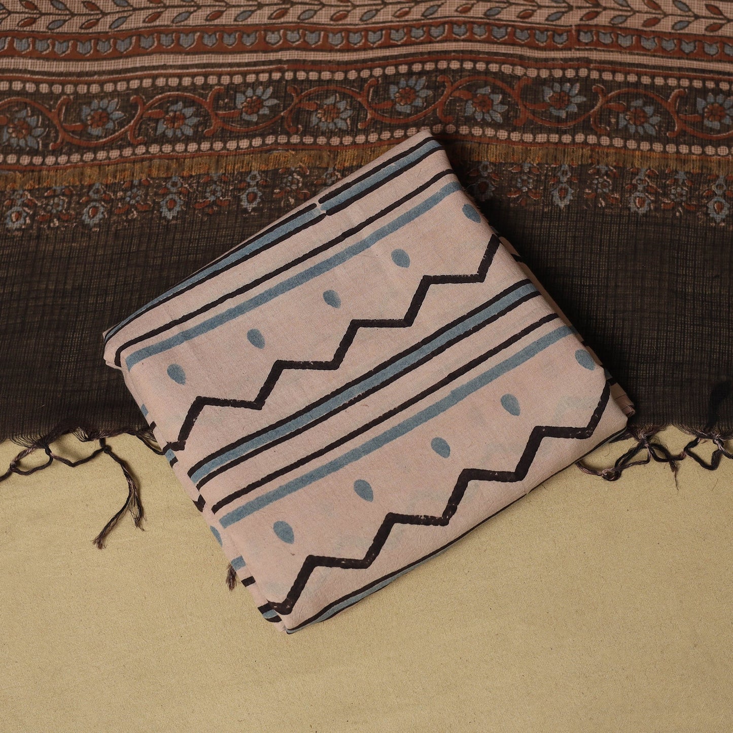 Kutch hand natural dyed 3pc unstitched dress material 04