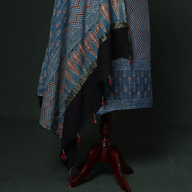 Kutch hand block ajrakh print natural dyed chanderi silk