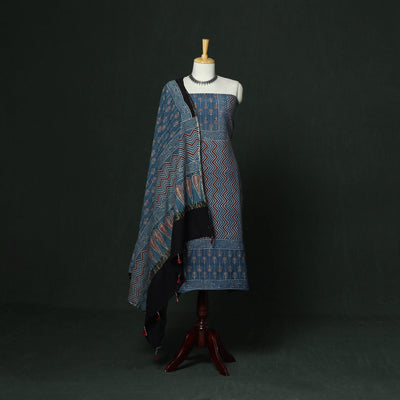 Kutch hand block ajrakh print natural dyed chanderi silk