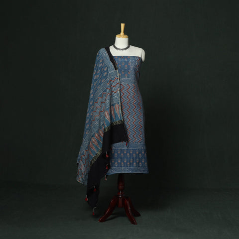 Kutch hand block ajrakh print natural dyed chanderi silk