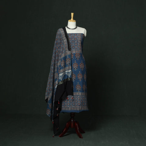 Kutch hand block ajrakh print natural dyed chanderi silk