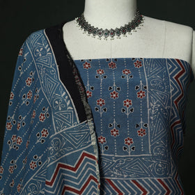 Kutch hand block ajrakh print natural dyed chanderi silk