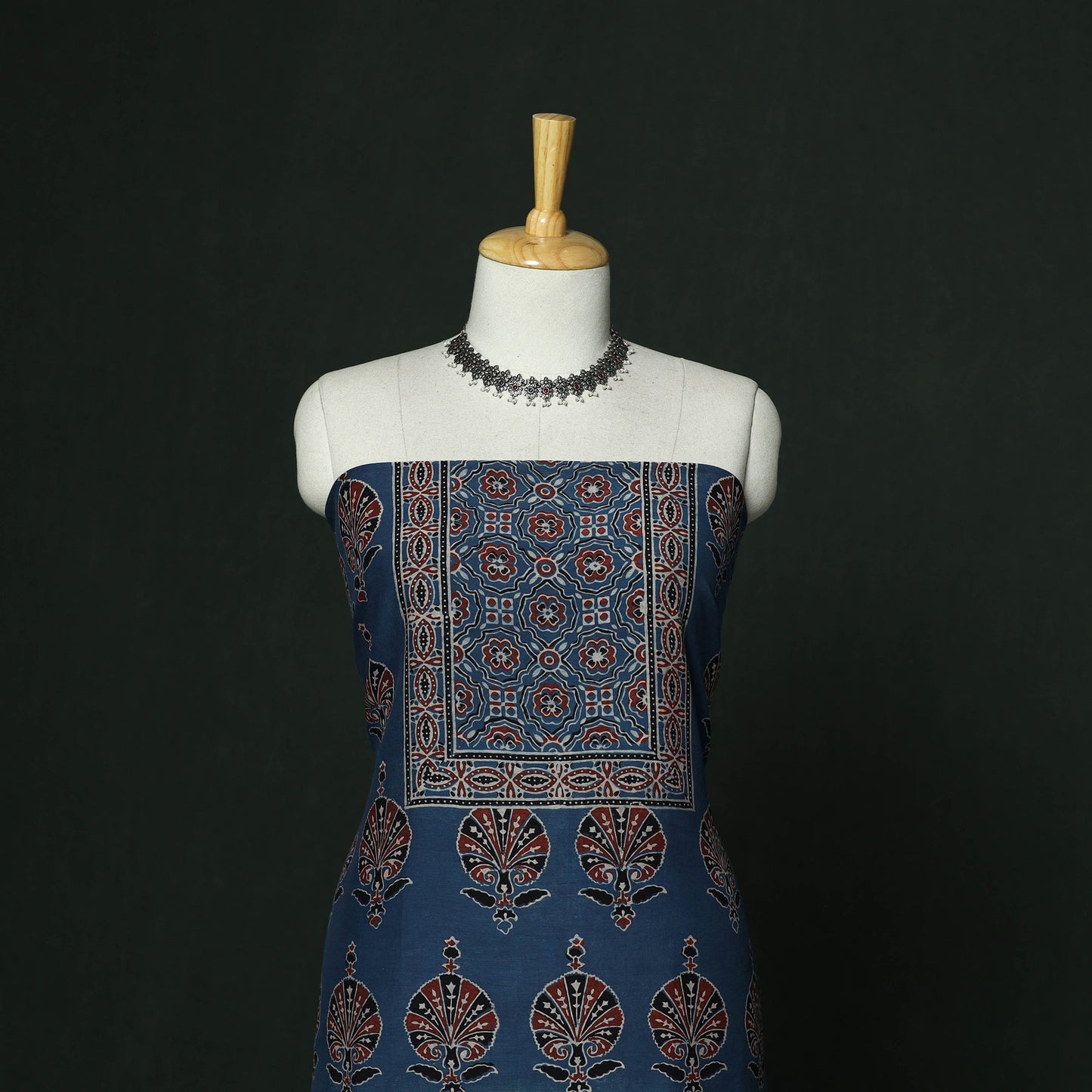 Kutch hand block ajrakh print natural dyed chanderi silk