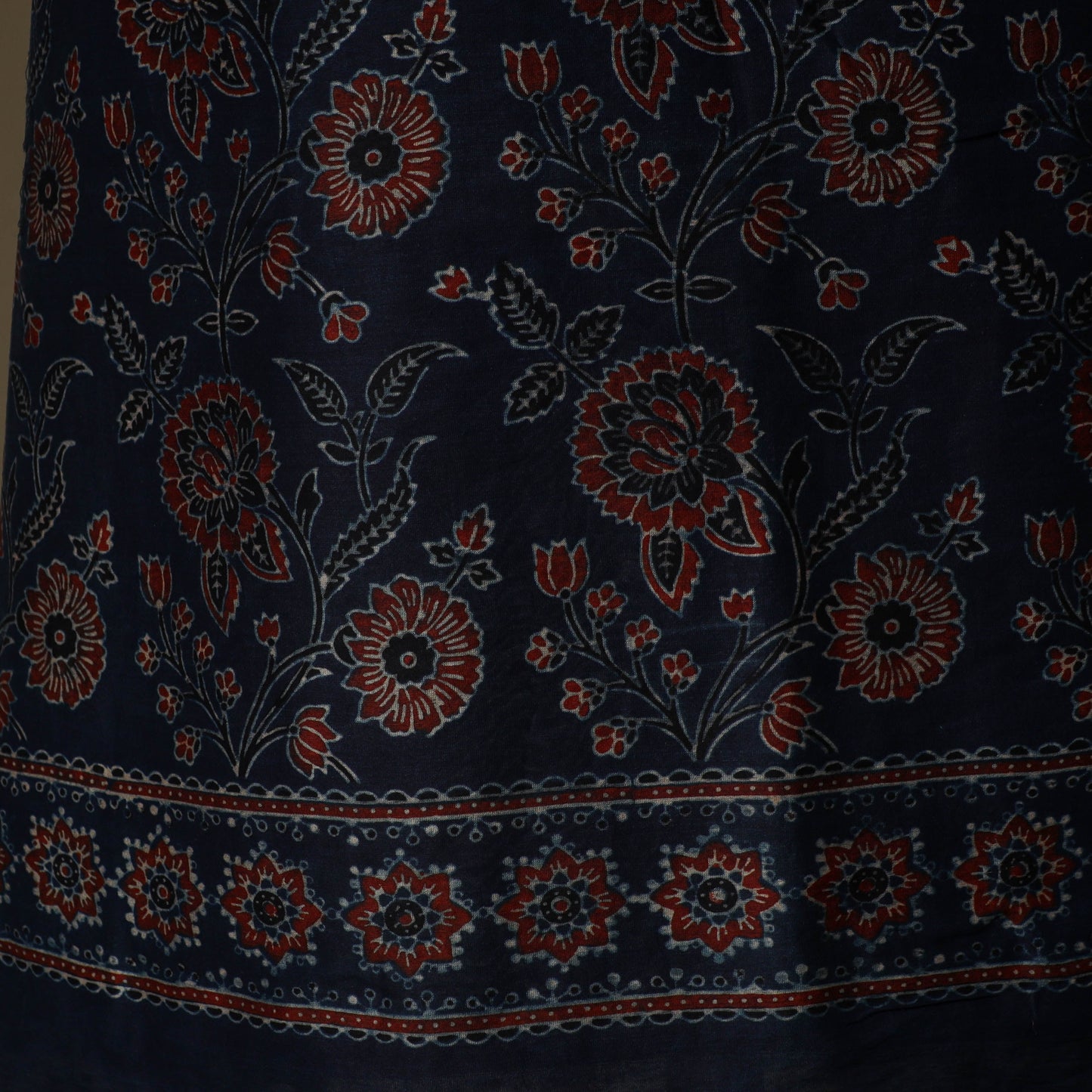 Kutch hand block ajrakh print natural dyed chanderi silk
