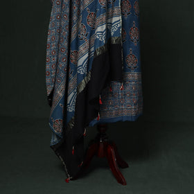 Kutch hand block ajrakh print natural dyed chanderi silk
