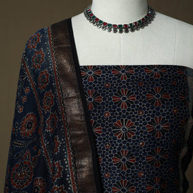 Kutch hand block ajrakh print natural dyed chanderi silk