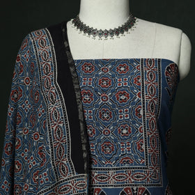 Kutch hand block ajrakh print natural dyed chanderi silk