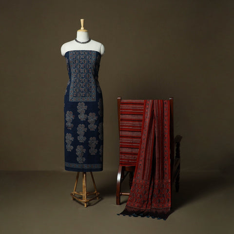 Kutch hand block ajrakh print natural dyed cotton 3pc