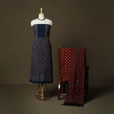 Kutch hand block ajrakh print natural dyed cotton 3pc