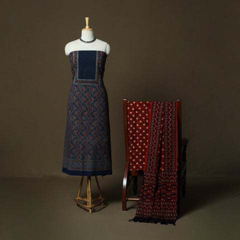 Kutch hand block ajrakh print natural dyed cotton 3pc