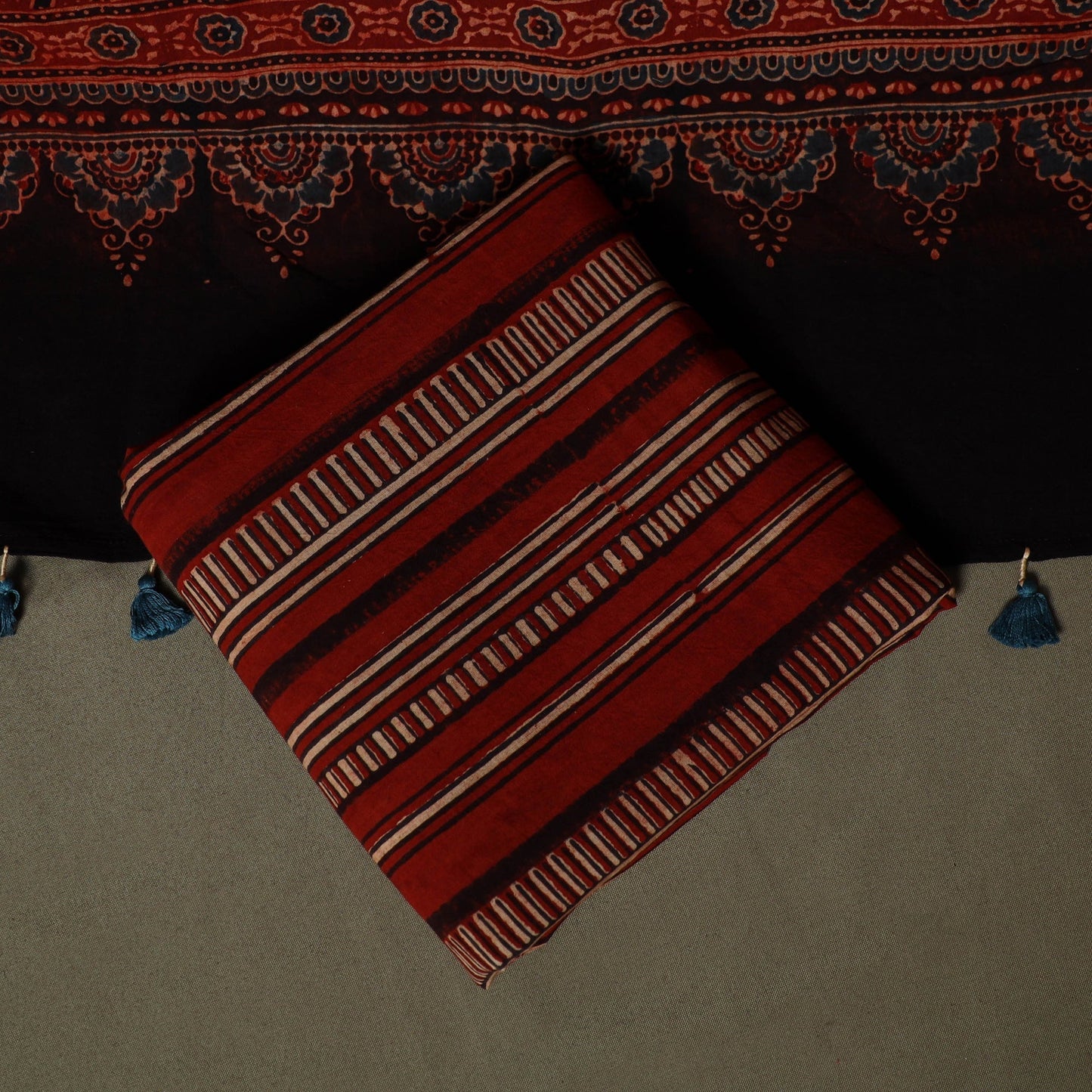 Kutch hand block ajrakh print natural dyed cotton 3pc