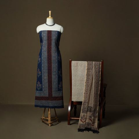 Kutch hand block ajrakh print natural dyed cotton 3pc