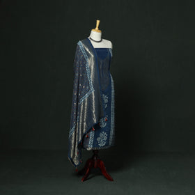 Kutch hand block ajrakh print natural dyed dola silk zari