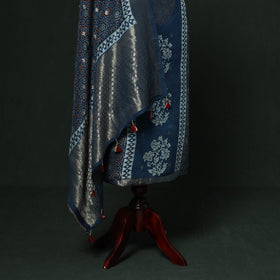 Kutch hand block ajrakh print natural dyed dola silk zari