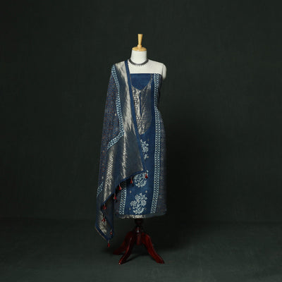 Kutch hand block ajrakh print natural dyed dola silk zari